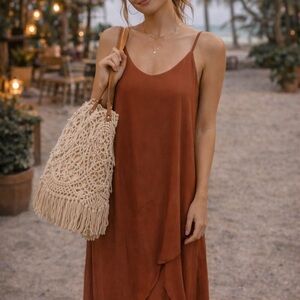 Women’s Rust Slip Midi Dress with Spaghetti Straps